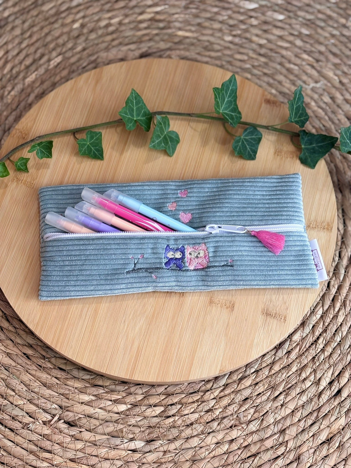 Trousse à Crayons Hiboux Sauge De Rêve en Fil By Lalie