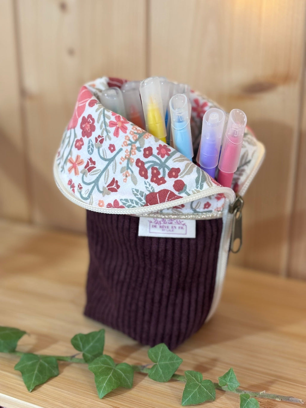 Trousse pot velours côtelé Prune Alba - En Stock De Rêve en Fil By Lalie