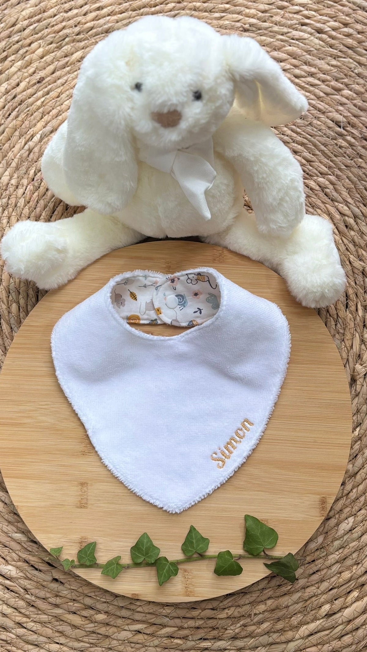 Bavoir bébé personnalisable en éponge bambou - Motif Souris - En Stock De Rêve en Fil By Lalie