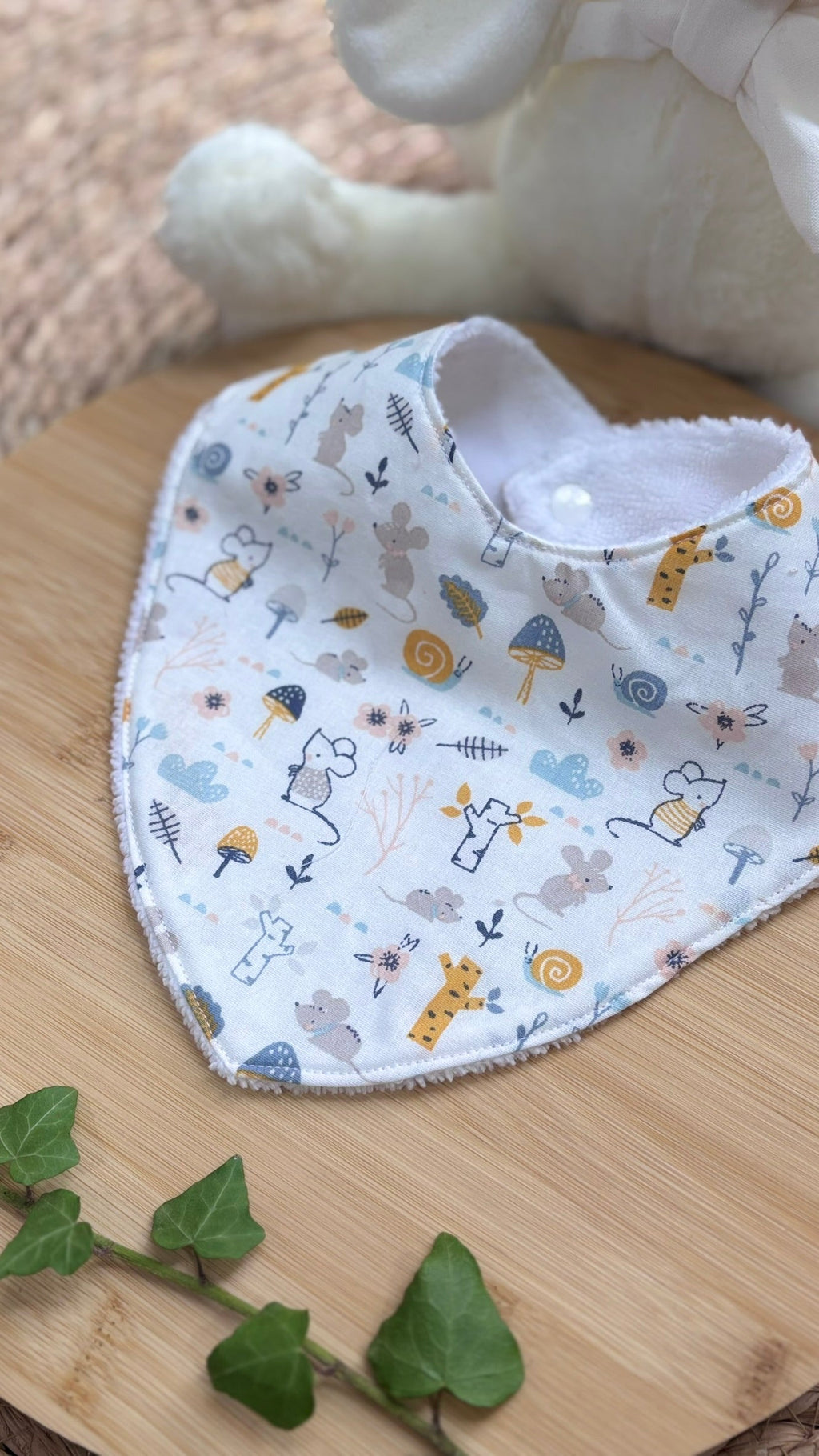 Bavoir bébé personnalisable en éponge bambou - Motif Souris - En Stock De Rêve en Fil By Lalie