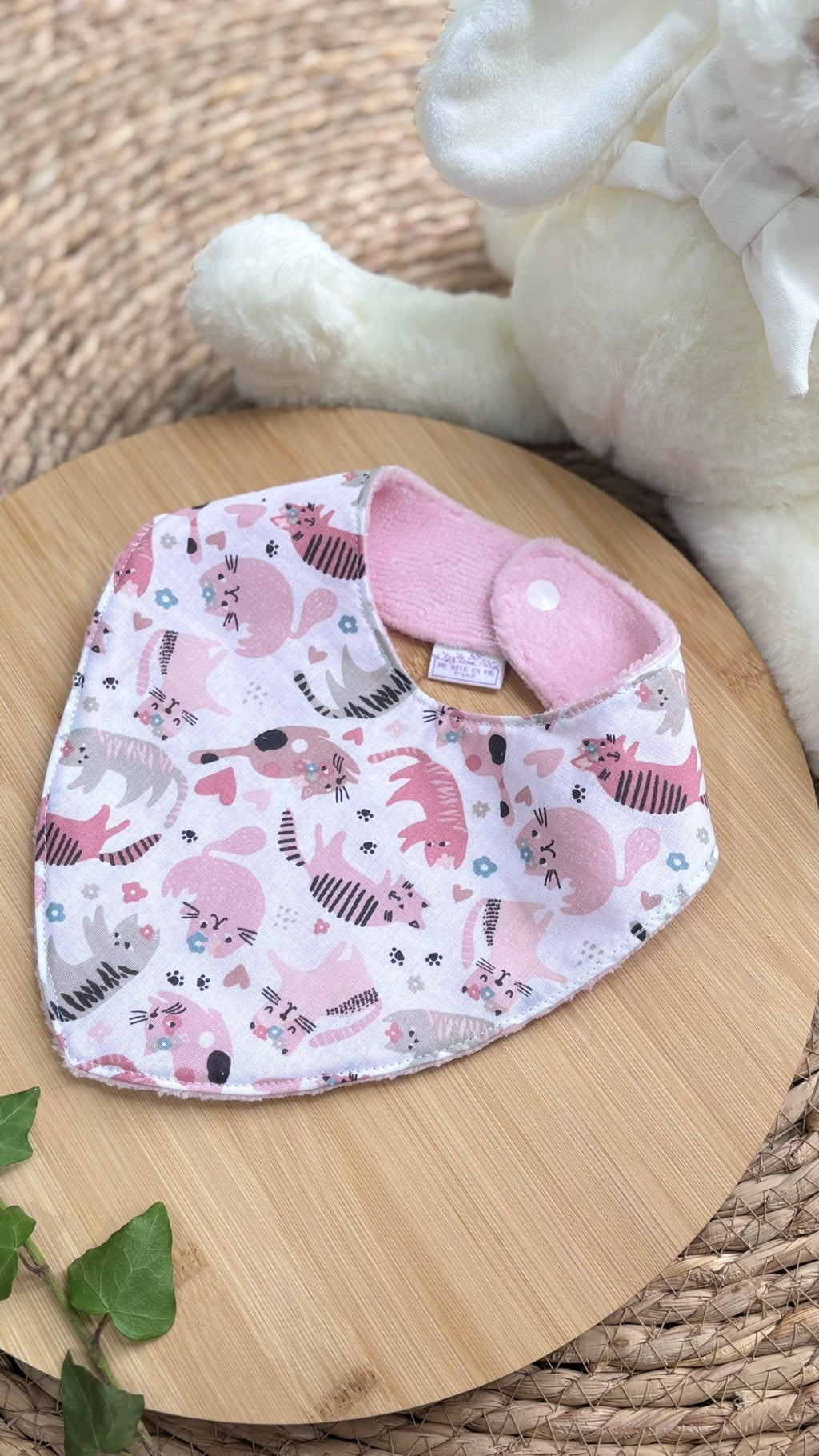 Bavoir bébé personnalisable en éponge bambou - Motif Chat - En Stock De Rêve en Fil By Lalie