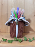 Trousse pot velours côtelé Camel Fleuri - En Stock De Rêve en Fil By Lalie