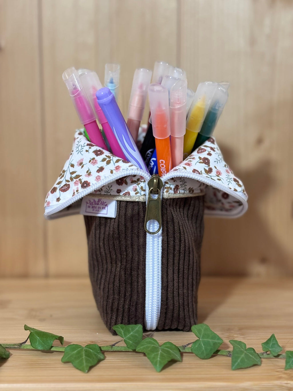 Trousse pot velours côtelé Marron Eléonie - En Stock De Rêve en Fil By Lalie