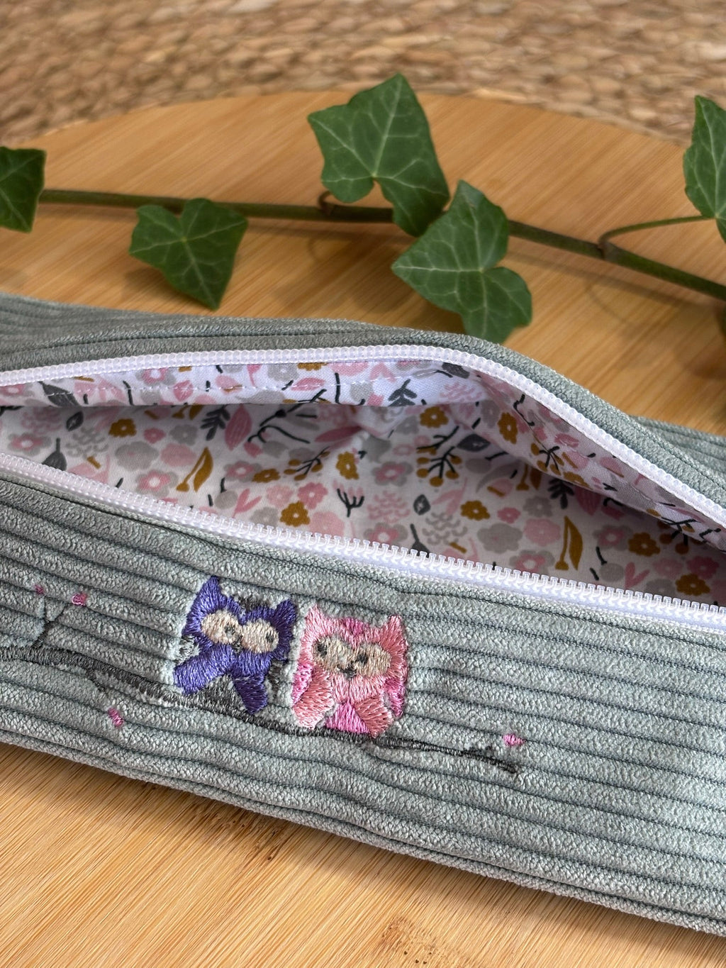 Trousse à Crayons Hiboux Sauge De Rêve en Fil By Lalie