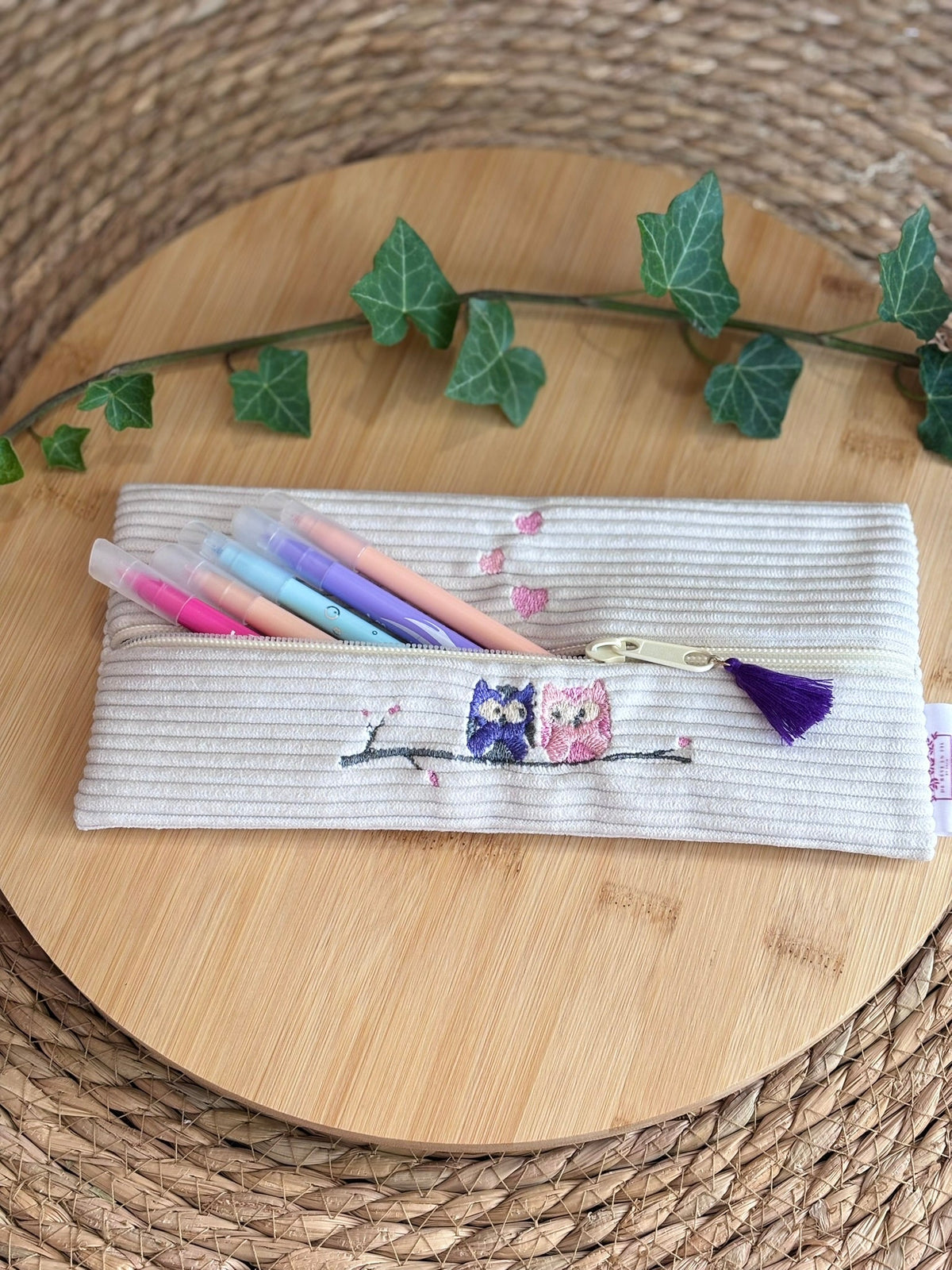 Trousse à Crayons Hiboux Beige De Rêve en Fil By Lalie