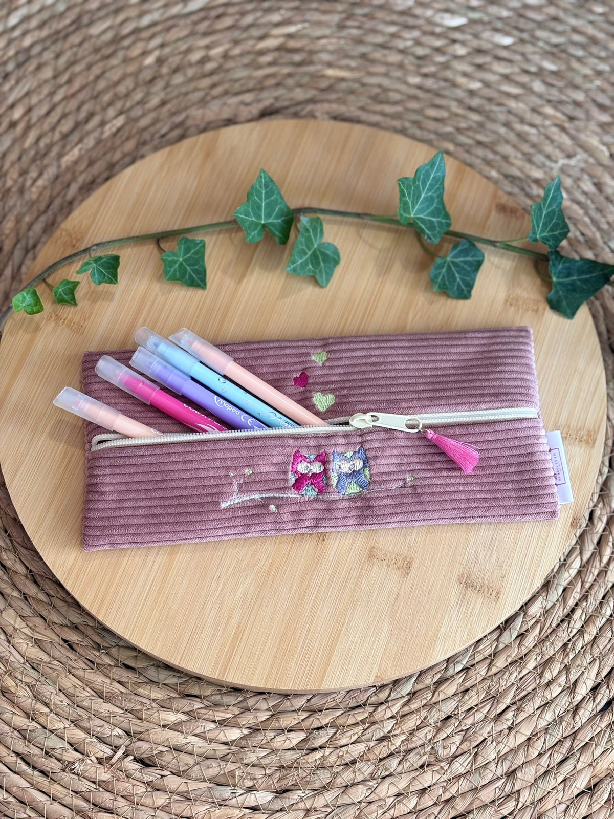 Trousse à Crayons Hiboux Rose De Rêve en Fil By Lalie
