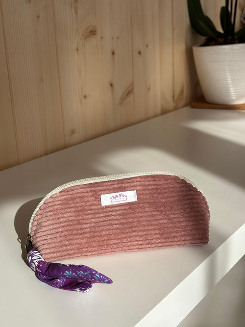 Mini trousse à maquillage "Vieux rose" en velours côtelé - De Rêve en Fil By Lalie